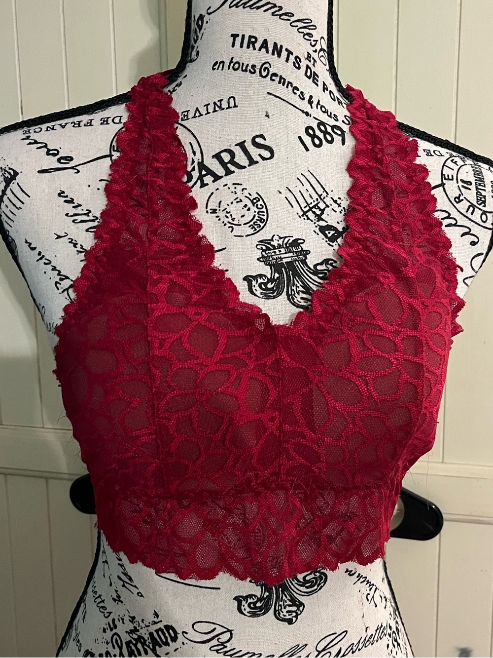 FREE w/ $10+ PURCHASE: Just Be Intimates Halter Bralette in Red Lace